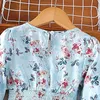 Girl's Dresses Girl Child Sky Blue Floral V-neck Long-sleeve Dress Spring Princess Dress Daily Casual Vacation Holiday Cute Floral Print Dress