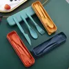 Camp Kitchen Wheat Straw Cutrow Set With Box Spoon Fork Knife Portable Travel Lunch 3st YQ240123