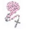 Naszyjniki wisiorek qigo Chrystus biżuteria czerwona polimer gliniana Rose Cross Rosary Naszyjnik Długa religijna biżuteria modlitewna dla mężczyzn kobiety