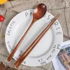 Camp Kitchen Japanese Wooden Tableware Set Portable Chopsticks Spoon Cutlery Set Travel Dinnerware Suit 1 Pairs Chopstick +1 Spoons New YQ240123