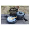 Camp Kitchen Batterie de cuisine de camping en aluminium antiadhésif, vaisselle d'extérieur portable, bouilloire, casserole, bol pour randonnée, barbecue, pique-nique YQ240123