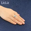 Ringar LiCliz 925 Sterling Silver Heart Rings for Women Blue Opal Solitaire Ring Promise Wedding Band Big Stone Cocktail Ring LR0385