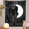 Wandteppiche, Tarot-Katze auf Mond, psychedelischer Wandteppich, Wandbehang, Schwarz-Weiß, geheimnisvolle Wahrsagerei, Hexerei, Wandteppiche, Hippie-Dekoration