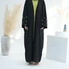 Abbigliamento etnico Abaya nero Ricamo trifoglio Dubai Turchia Kimono Donne musulmane Modestia islamica Ramadan Eid Kaftan (Senza abito interno)