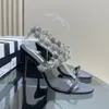 Босоножки aquazzura Босоножки на высоком каблуке с цветочным хрусталем и ремешком на щиколотке с открытым носком Туфли на шпильке с кристаллами Роскошные дизайнерские туфли на каблуке для вечеринок С коробкой