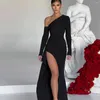 Casual Dresses Autumn Winter Slim Long Sleeve Dress Sexy Off Shoulder Wrap Hip Irregular Split Women's Nightclub Tight Black