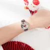 Reloj de cuarzo resistente al agua con cinturón de personalidad a la moda con patrón de Papá Noel y esfera redonda estilo navideño para mujer