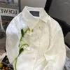 Kvinnors blusar broderade 3D -blommor skjorta män blusas mujer lös chic långärmad topp y2k koreansk stil vita skjortor kvinnor blus grupper
