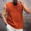 Mäns västar 2024 Spring Summer Clothing Solid Color Sweater Vest Slim Fit V-Neck ärmlös