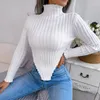 Frauen Hoodies Herbst Winter 2024 Mode Sexy Halb Hohe Kragen Pullover Casual Langarm Asymmetrische Gestrickte Unterwolle Solide