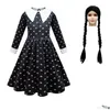 Girl's Dresses Girl Dresses Girls Wednesday Addams Family Cosplay Costume Vintage Gothic Outfits Halloween Clothing Kids Morticia Prin Dhdfj