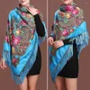 Scarves Ethnic Style Retro Women Shawl Scarf With Tassel Flower Print Square Fringed Head Wrap For Autumn Winter