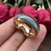 Bands 8MM New Wedding Band Tungsten Carbide Ring Whiskey Barrel Oak Wood And Crushed Turquoise Inlay Fashion Gift Jewelry Comfort Fit