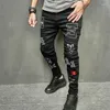 Men's Jeans Spring Men Stylish Printed Skinny Trousers High Street Hip Hop Embroidery Male Slim Casual Denim Pants
