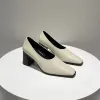 Sıra tıknaz topuk sandalet tasarımcısı elbise ayakkabıları kadınlar siyah kahverengi deri topuklular 7.5cm şık kare merkez ofis gevşek ayakkabı boyutu 35-40 kutu