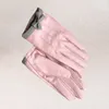 Gants en peau de mouton pour femmes, design court, en cuir véritable, avec nœud, rose, pour moto, 9468134