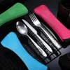 Camp Kitchen 3tpcs Steel Knifes Fork Spoon Set Family Travel Camping Cutlery Eyeful Four-Piece Ceries Lediset Set med Case for Kitchen Tools YQ240123