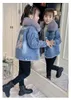 Jaqueta jeans de inverno para crianças e meninas jaqueta com capuz de lã de pele quente roupas infantis conjunto completo jaqueta de veludo para bebê 3-12 anos XMP516 240123