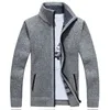 Suéter masculino marca outono inverno suéter casaco de lã de pele sintética homens zíper malha grossa quente casual malhas cardigan