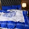 Royal blue designer bedding sets v letter printed queen king size duvet cover bedroom spring designer bed sheet pillowcases silk satin luxury comforter covers 4 pcs