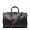 Duffel Bags Large Capacity Vintage Brown Black Top Grain Genuine Crazy Horse Leather Business Trip Men Travel Bag Durable GYM Duffle M9088