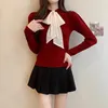 Women's Sweaters Matakawa Lace Up Bow Autumn Winter Clothes Women Beading Turtleneck Pull Femme Elegant Pullovers