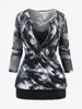 Kvinnors T-skjortor Rosegal Plus Size Ink Målning Tryck Överskott T-shirt Kedjan Panel Ruched Lace Trim Topps Kvinnliga Casual Long Sleeve Tees
