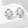 Stud Earrings SENYU Fashion Oval Egg Pearl Paved Heart Shape Cubic Zirconia Luxury Women Wedding Jewelry Bride Gifts