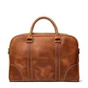 Briefcases Highend Vintage Brown Top Grain Genuine Crazy Horse Leather A4 Executive Men Briefcase Business Messenger Bag Portfolio M8996