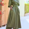 Vestidos de festa elegante feminino primavera/verão moda verde gola oblíqua 5/4 manga vestido casual vintage longo S-3XL