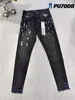 Ygju erkek kot tasarımcı mor bisikletçi ince fit motosiklet bisikletçileri denim durulama için eski hip hop bayan sokak moda mans siyah pantolon