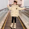 2024 New Girl Down Jacket Cute Bear Autumn Warm Fashion Parka Coat Hooded Zipper Girl Coat 5-12 Year Children's Clothing 240123