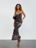 Casual Jurken Vrouwen Vintage Maxi Jurk Elegante Backless Spaghetti Band Satijn Bodycon Print Lange 2024 Zomer Sexy Y2K Party