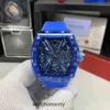 Leisure Miilles الفاخرة Riccha Mens Business Watch RM12-01 Manual Tourbillon Blue Crystal Tape Fashion Wristwatch Swissri