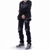 Jeans pour hommes American High Street Cashew Flower Mens Skinny Black Hole Slim Fit Petits pieds Hiphop Pantalon Homme Streetwear2024