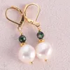 Boucles d'oreilles pendantes pour femmes, 8-9mm, perle baroque blanche naturelle, émeraude, goutte d'oreille 18k, crochet à la mode, cadeau classique, bijoux pour femmes