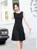 Casual Dresses Elegant Black Sleeveless Dress For Women 2024 Summer O-Neck Fashion Slim OL Work Office Business Vestidos Navy Blue Swing