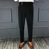 Pantaloni da uomo coreani primavera tinta unita pantaloni da completo slim fit piedi casual pantaloni da ufficio a vita alta britannici pantaloni eleganti da uomo