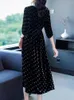 Casual Dresses Women Black Velvet Polka Dot Midi Dress Autumn Winter Thick Warm Elegant Chic 2024 Korean Vintage Hepburn Evening