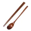 Camp Kitchen Japanese Wooden Tableware Set Portable Chopsticks Spoon Cutlery Set Travel Dinnerware Suit 1 Pairs Chopstick +1 Spoons New YQ240123