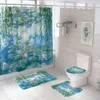 Shower Curtains Art Abstraction Plant Water lily Shower Curtain Sets Flowers Fabric Bathroom Curtains Non-Slip Toilet Cover Rug Baths Mats Decor