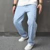 Jeans da uomo Streetwear Uomo Hip Hop Pantaloni cargo larghi con tasche multiple Pantaloni eleganti in denim dritto solido maschile