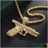Pendant Necklaces Iced Out Cubic Zirconia Pistol Necklace Bling Fashion Exquisite Jewelry Personality Hip Hop Hine Gun For Men Drop D Dhthl