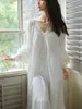 Women's Sleepwear Long Lady French Women Dress Unikiwi Lace Vintage Cotton Style Nightdress Neck Princess Pajamas Nightgowns