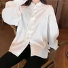 Женские блузки, винтажная блузка в стиле Харадзюку, кавайная рубашка в китайском стиле, оверсайз, белый топ с длинными рукавами, универсальный корейский стиль