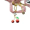 Designer Miui Miui Earring Miao Family's New Necklace Female Strawberry Cherry Plaid Ribbon Binding Removable Sweet and Lovely Two Necklaces