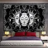 Tapisserier Mandala Tapestry White Black Sun and Moon Tapestry Wall Hanging Tarot Hippie Wall Rugs Dorm Decor Filt