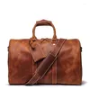 Duffel Bags Large Capacity Vintage Brown Black Top Grain Genuine Crazy Horse Leather Business Trip Men Travel Bag Durable GYM Duffle M9088