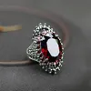 Band Rings Silver Jewelry Thai Silver Ring Red Pomegranate Jewelry Exaggerated Black Mineral Ring Ntvy