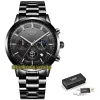 LIGE Eternity LG9877 Sport Mens Relógios Data Rose Gold Pointer Black Dial Japão VK Quartz Chronograph Movement Men Watch Black Steel Case St